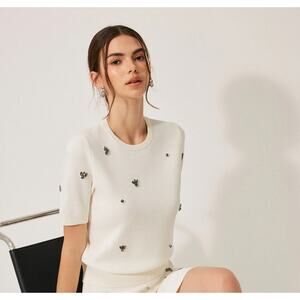 NWT commense Short Sleeve Metal Detail Plain Sweater Sz M